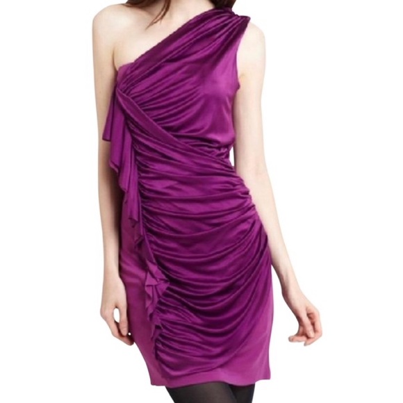 2B.Rych Plum Ruched One Shoulder Drape Dress - Picture 3 of 4